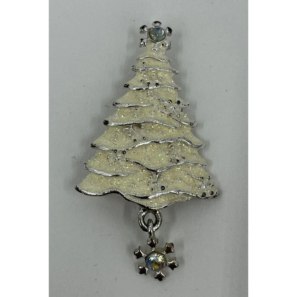 Christopher and Banks Christmas Tree Pin Brooch Glitter Enameled Rhinestones 2